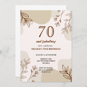 70th beige brown floral birthday invitation 