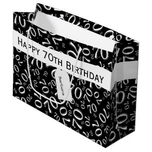 70th Biirthday Random Number Pattern Black/White Large Gift Bag