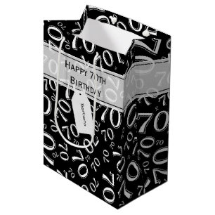 70th Biirthday Random Number Pattern Black/White Medium Gift Bag