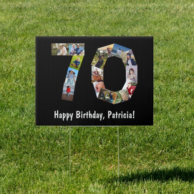 70th Birthday 15 Photo Collage Age Number 70 Yard Sign (Insitu)