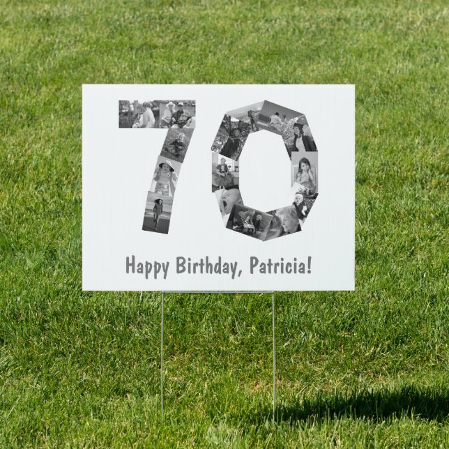70th Birthday 15 Photos Collage 70 Black White  Sign (Insitu)