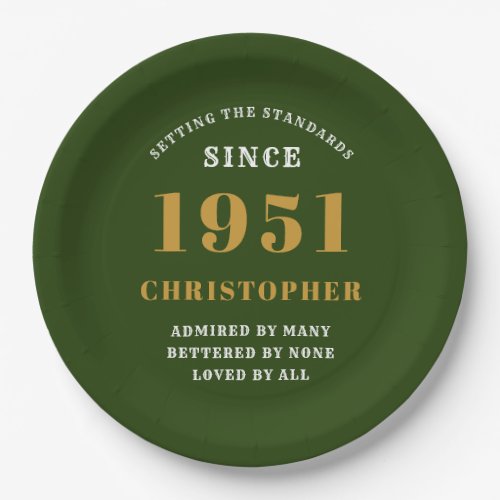 70th Birthday 1951 Green Gold Love Personalized Paper Plates