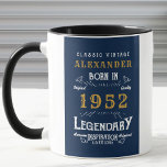 70th Birthday 1952 Add Name Vintage Blue Gold Mug<br><div class="desc">A personalized classic mug design for that birthday celebration. Add the name to this vintage retro style blue, white and gold design for a custom birthday gift. Easily edit the name and year with the template provided. A wonderful custom birthday gift. More gifts and party supplies for that party celebration...</div>