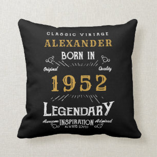 70th Birthday 1952 Black Gold Add Name Retro Throw Pillow