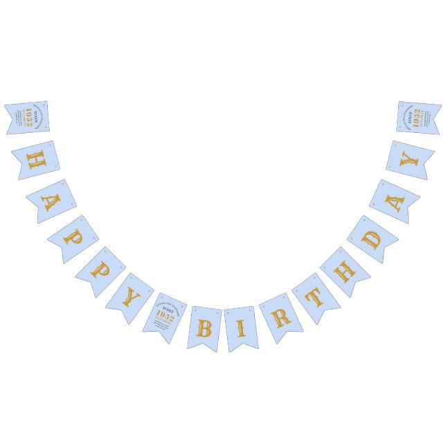 70th Birthday 1952 Blue Gold Name Chic Elegant Bunting Flags (All)