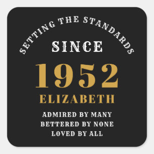 70th Birthday 1952 Elegant Black Gold Chic Square Sticker
