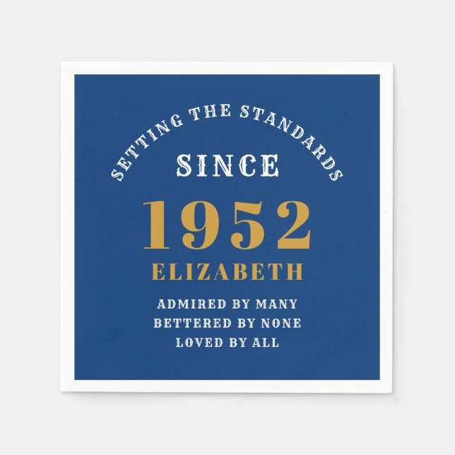 70th Birthday 1952 Elegant Chic Gold Blue Napkins (Front)