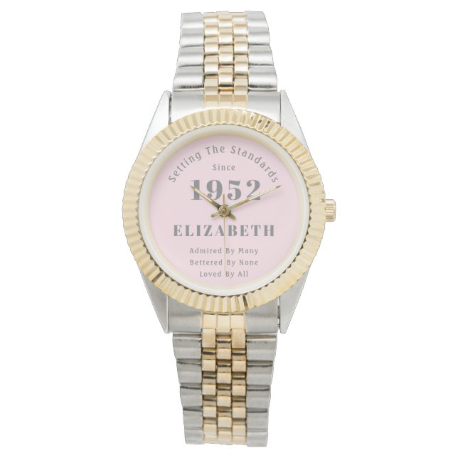 70th Birthday 1952 Elegant Girly Pink Grey Woman's Watch (Front)