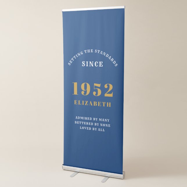 70th Birthday 1952 Elegant Gold Blue Chic Retractable Banner (3/4)