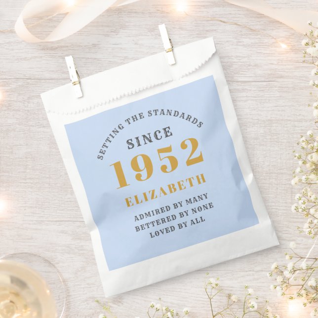 70th Birthday 1952 Elegant Gold Blue Grey Favor Bag (Clipped)