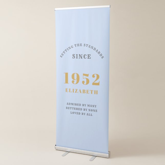 70th Birthday 1952 Elegant Gold Blue Grey Retractable Banner (3/4)