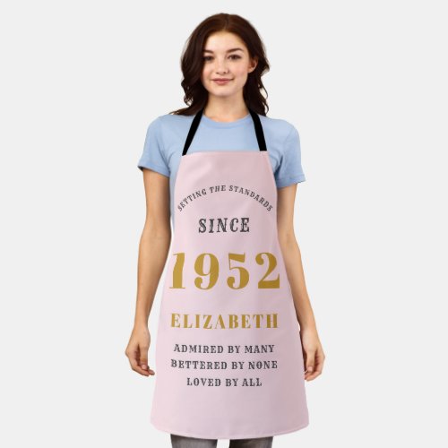 70th Birthday 1952 Elegant Gold Pink Grey Apron