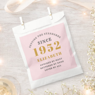 70th Birthday 1952 Elegant Gold Pink Grey Favor Bag