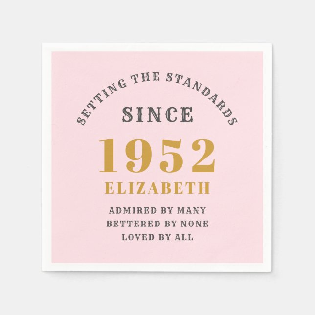 70th Birthday 1952 Elegant Gold Pink Grey Napkins (Front)