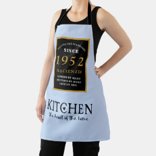 70th Birthday 1952 Name Elegant Black Gold Blue Apron