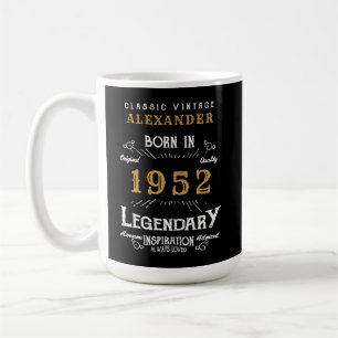 70th Birthday 1952 Name Legendary Black Gold Large Coffee Mug