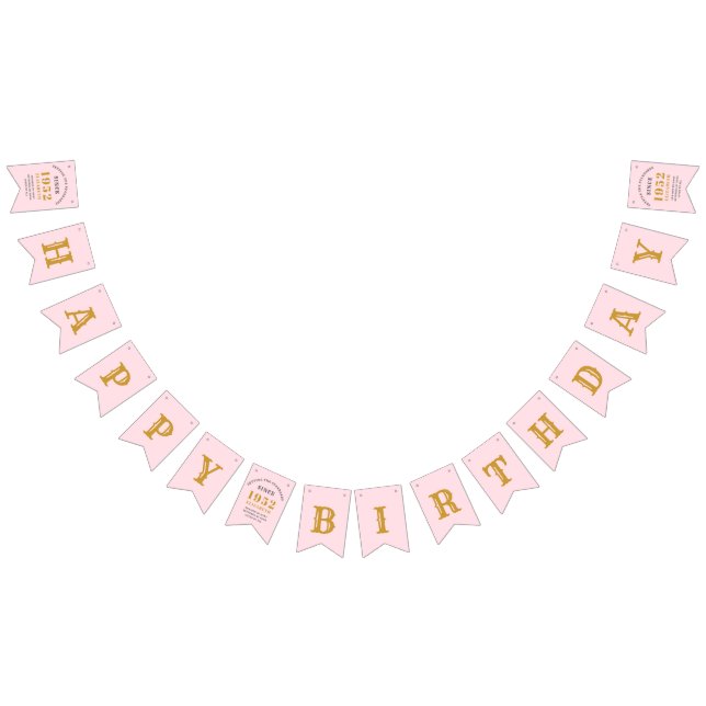 70th Birthday 1952 Pink Gold Name Chic Elegant Bunting Flags (All)
