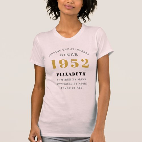 70th Birthday 1952 Pink Grey Chic Elegant T_Shirt