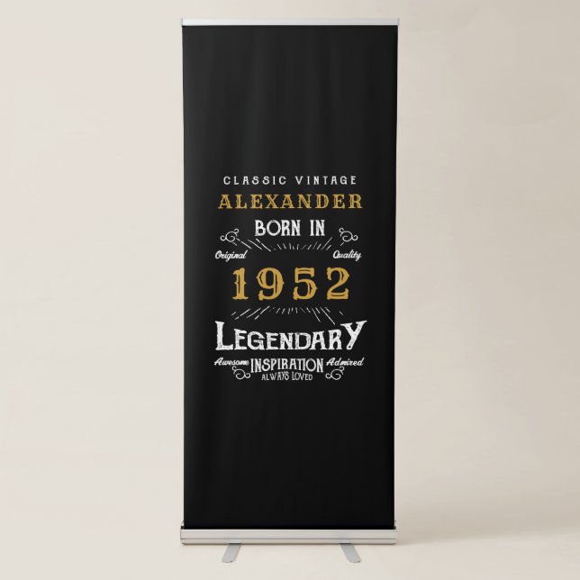 70th Birthday 1952 Vintage Black Gold Legendary Retractable Banner (Front)