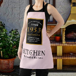 70th Birthday 1953 Name Elegant Black Gold Pink Apron<br><div class="desc">A wonderful birthday black and gold design on an apron for that special celebration. Easily customize the text using the template provided. Part of the setting standards range of birthday supplies.</div>