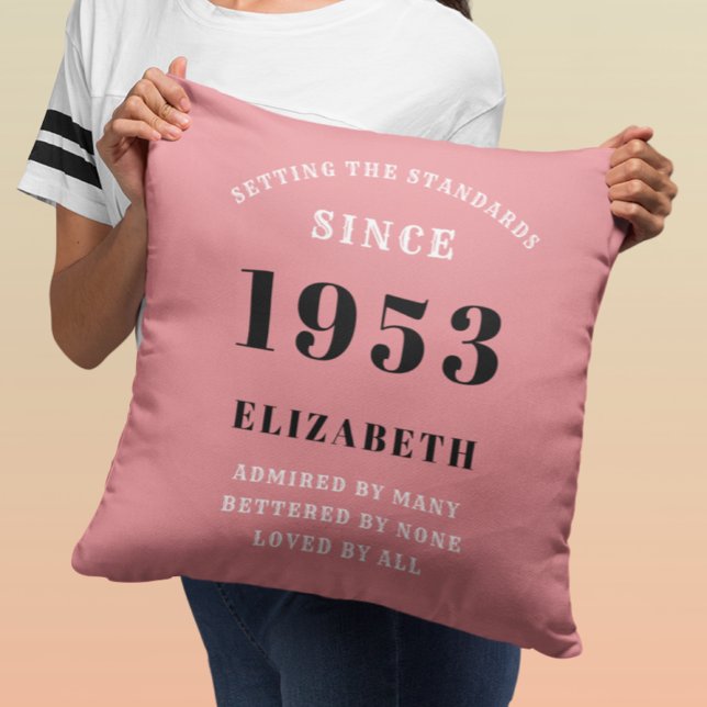 70th Birthday 1953 Pink Girly Elegant Chic Throw Pillow (Creator Uploaded)
