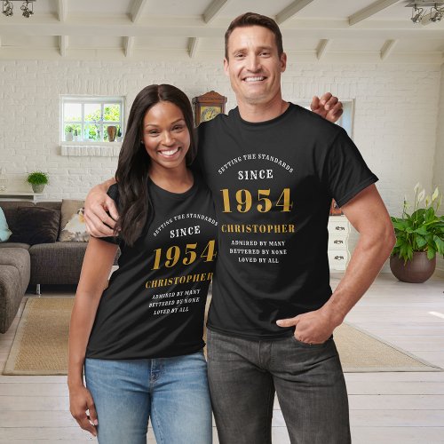 70th Birthday 1954 Add Name Black Gold Party T_Shirt