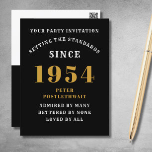 70th Birthday 1954 Black Gold Invitation Postcard
