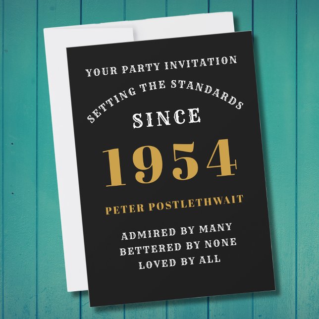 70th Birthday 1954 Black Gold Personalized For Him Invitation (Elegant Black and Gold 70th Birthday Invitation - Create Your Own Personalized Design)