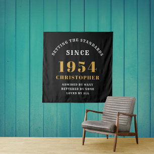 70th Birthday 1954 Elegant Black Gold Chic Tapestry