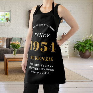 70th Birthday 1954 Name Chic Elegant Black Gold Apron