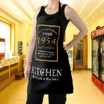 70th Birthday 1954 Name Elegant Black Gold Chic Apron<br><div class="desc">Elegant Black & Gold Chic Apron - 70th Birthday 1954 Name Personalized Kitchen & BBQ Essentials. Celebrate a fabulous birthday with style and practicality! This Elegant Black & Gold Chic Apron, personalized for those born in 1954, is the perfect accessory for the culinary enthusiast in your life. Its eye-catching design,...</div>