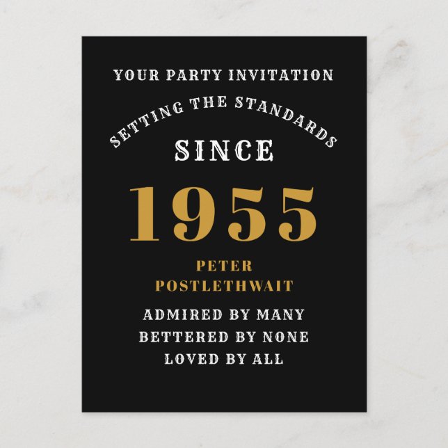 70th Birthday 1955 Black Gold Postcard (Front)