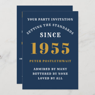 70th Birthday 1955 Blue Gold Personalized For Him Invitation