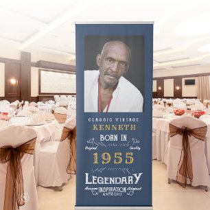 70th Birthday 1955 Legend Blue Gold Name Photo Ret Retractable Banner