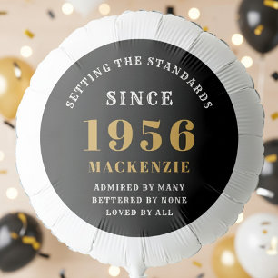 70th Birthday 1956 Add Name Black Gold Balloon