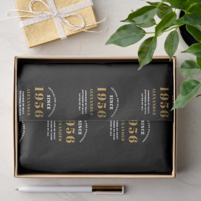 70th Birthday 1956 Black Gold Chic Elegant Tissue Paper (Gift)