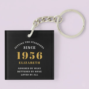 70th Birthday 1956 Black Gold For Her Personalized Keychain