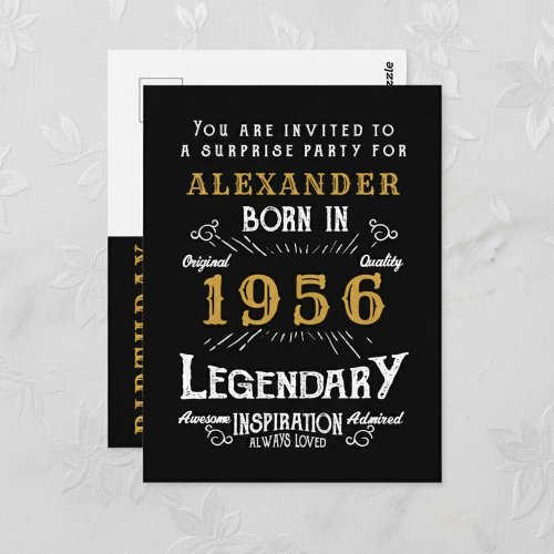 70th Birthday 1956 Black Gold Legend Invitation