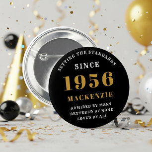 70th Birthday 1956 Elegant Chic Black Gold Button