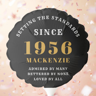70th Birthday 1956 Elegant Chic Gold Black Balloon