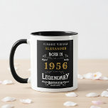 70th Birthday 1956 Legend Retro Black Personalized Mug<br><div class="desc">For those legends born in 1956 and celebrating their 70th birthday we have the ideal birthday coffee mug. The black background with a white and gold vintage typography design design is simple and yet elegant with a retro feel. Easily customize the text of this birthday gift using the template provided....</div>