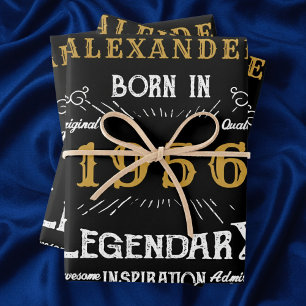 70th Birthday 1956 Legend Vintage Black Wrapping Paper Sheets