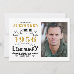 70th Birthday 1956 Legend White & Gold Photo Invitation