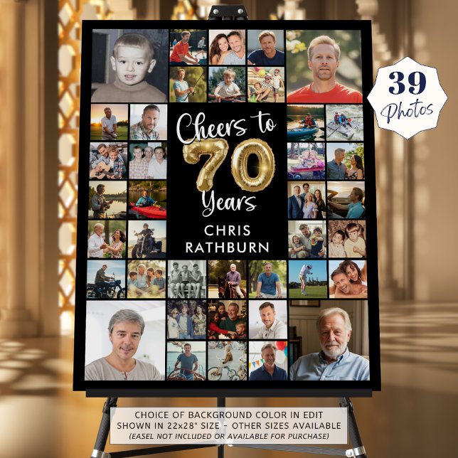 70th Birthday 39 Photo Collage Cheers to 70 Years Foam Board (Creator Uploaded)