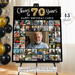 70th Birthday 45 Photo Collage Cheers to 70 Years Foam Board<br><div class="desc">Create a 70th birthday photo memory display foam board utilizing this easy-to-upload photo collage template with 45 pictures of him or her through the years for a fun birthday party decoration and commemorative keepsake. The design features the title CHEERS TO 70 YEARS with gold foil balloon numbers and your custom...</div>