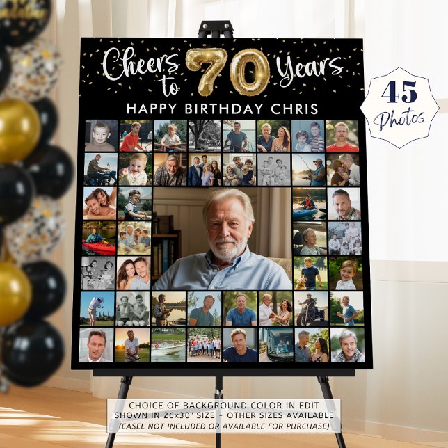 70th Birthday 45 Photo Collage Cheers to 70 Years Foam Board (Creator Uploaded)