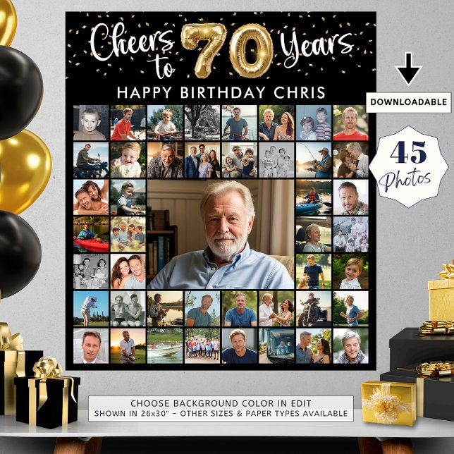70th Birthday 45 Photo Collage Cheers to 70 Years Poster (Creator Uploaded)