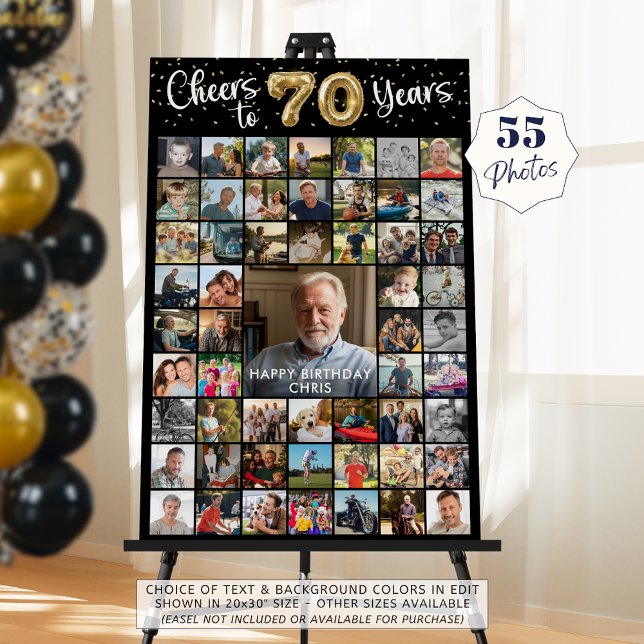70th Birthday 55 Photo Collage Cheers to 70 Years Foam Board (Creator Uploaded)