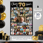 70th Birthday 55 Photo Collage Cheers to 70 Years Poster<br><div class="desc">Create a 70th birthday photo memory display poster print utilizing this easy-to-upload photo collage template with 55 pictures of him or her through the years for a fun birthday party decoration and commemorative keepsake. The design features the title CHEERS TO 70 YEARS with gold foil balloon numbers and your custom...</div>