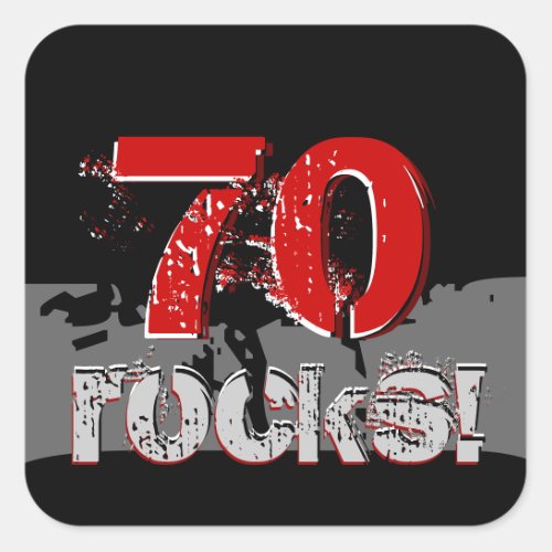 70th Birthday _ 70 Rocks Grunge Red and Black Square Sticker